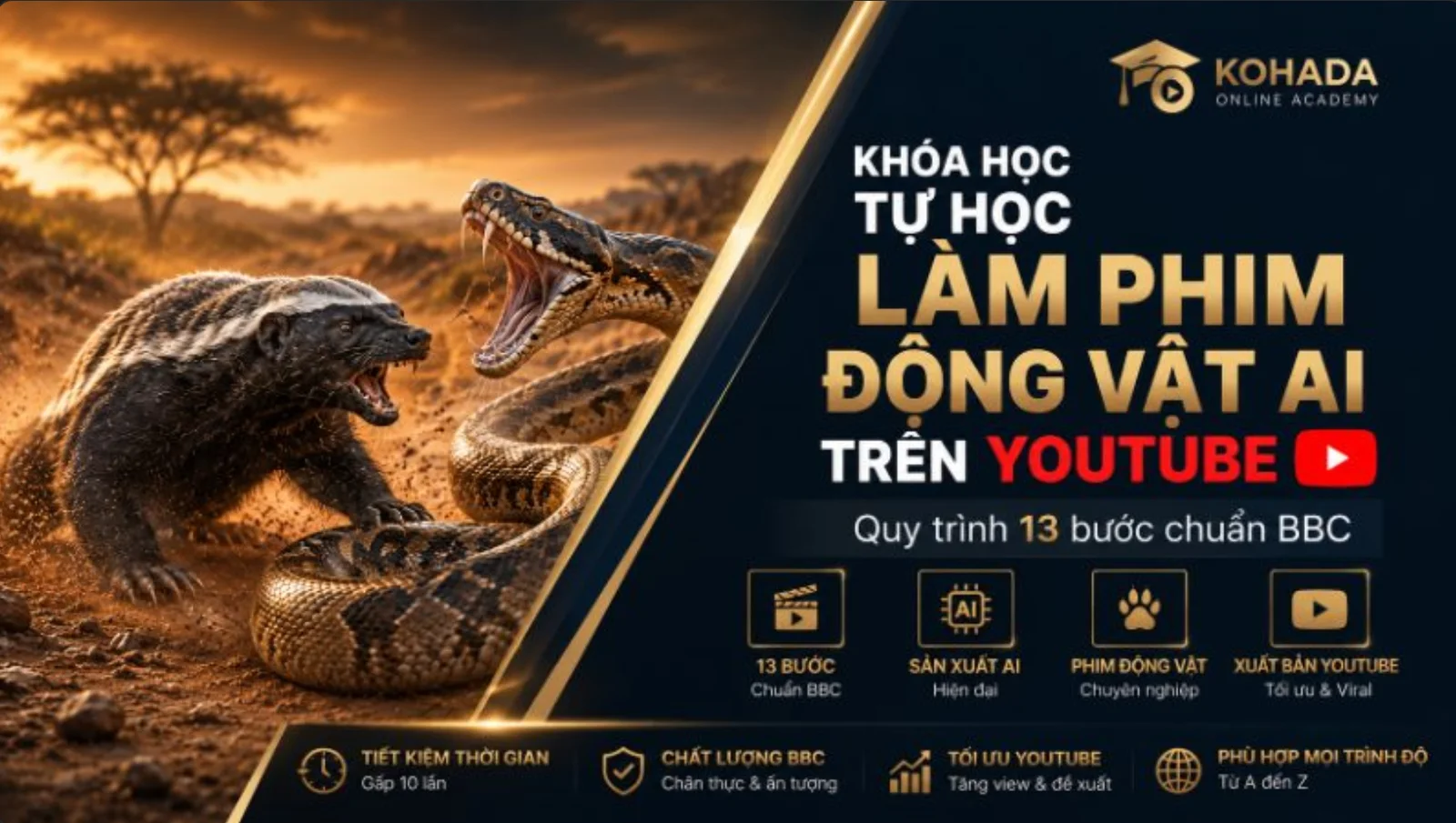 Gói Standard — Tự học làm phim tài liệu động vật AI, quy trình 13 bước chuẩn BBC