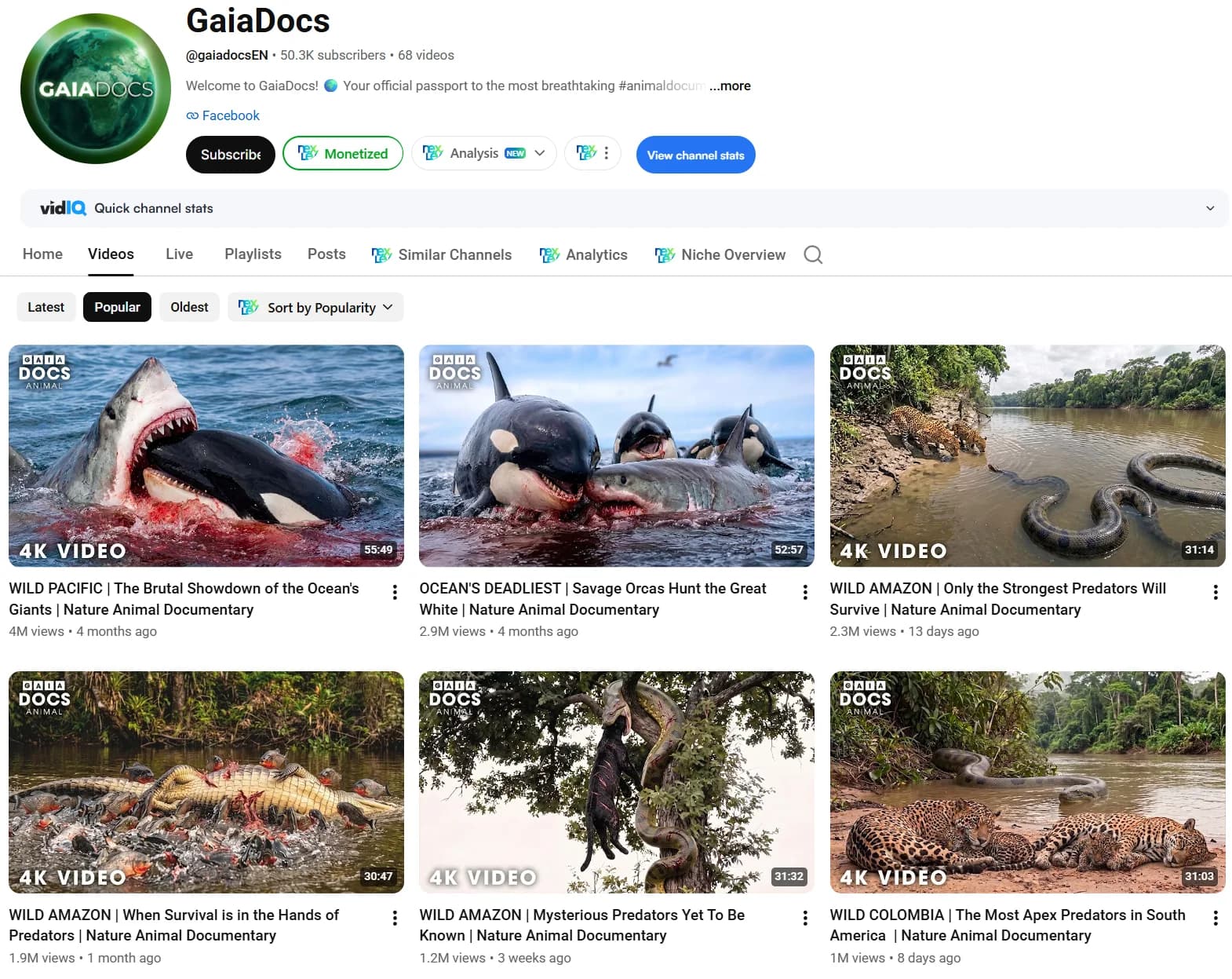 Kênh GaiaDocs — 50,3K subs, 68 video, Monetized, video 4 triệu views