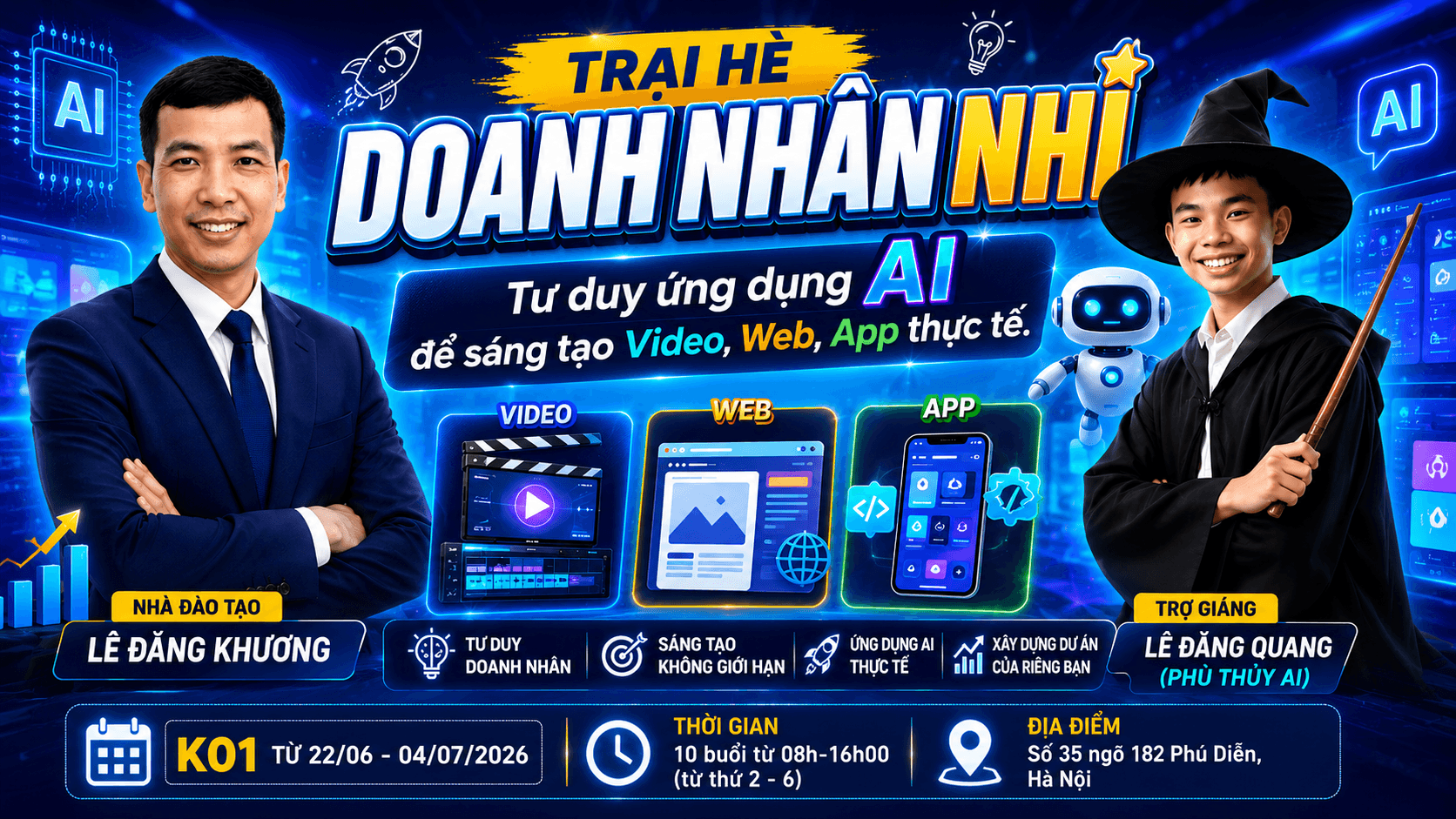 Trại Hè Doanh Nhân Nhí — Thầy Lê Đăng Khương và trợ giảng Lê Đăng Quang